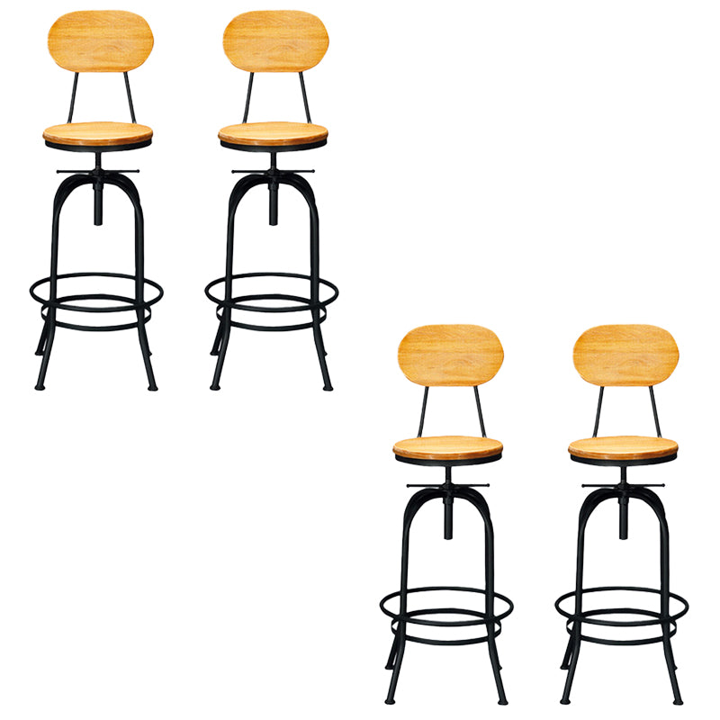 Solid Wood Dining Stool Industrial Adjustable Height Bar Stool with Footrest