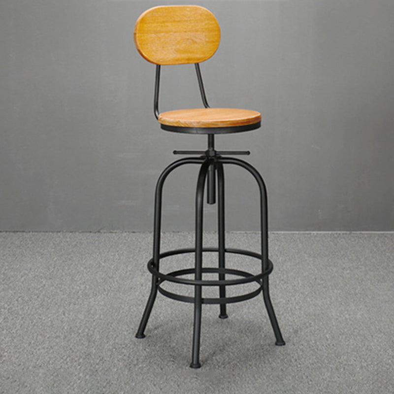 Solid Wood Dining Stool Industrial Adjustable Height Bar Stool with Footrest