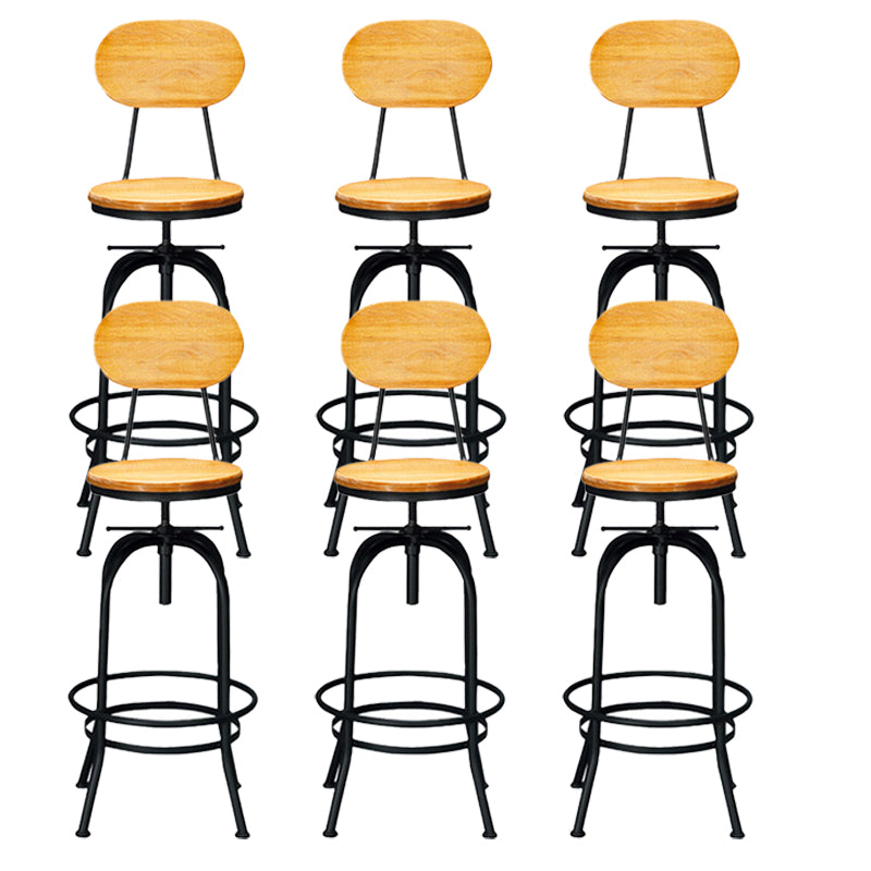 Solid Wood Dining Stool Industrial Adjustable Height Bar Stool with Footrest