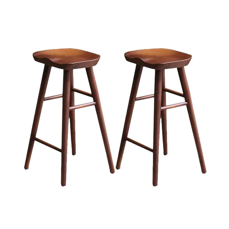 Industrial Armless Bar Stools Wood Dining Stool with Footrest
