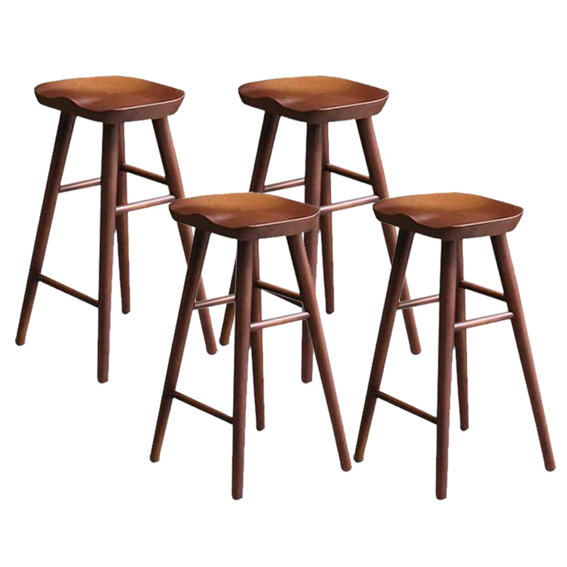 Industrial Armless Bar Stools Wood Dining Stool with Footrest