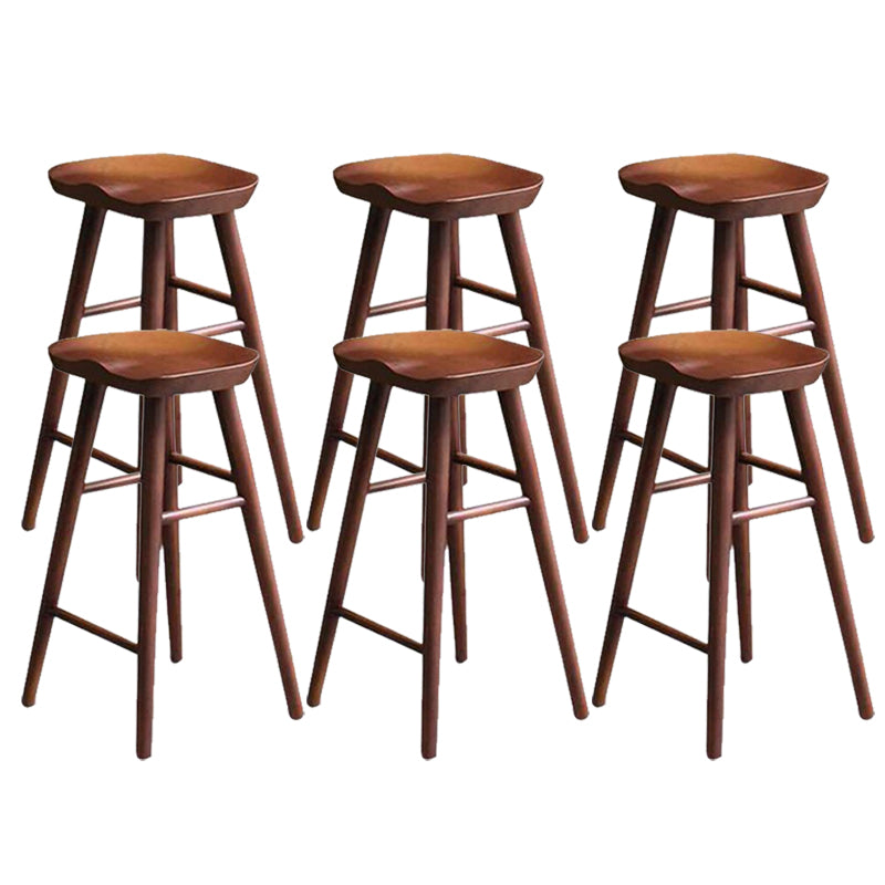 Industrial Armless Bar Stools Wood Dining Stool with Footrest