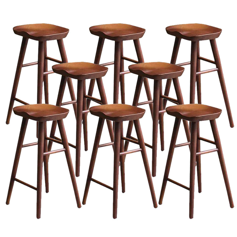 Industrial Armless Bar Stools Wood Dining Stool with Footrest