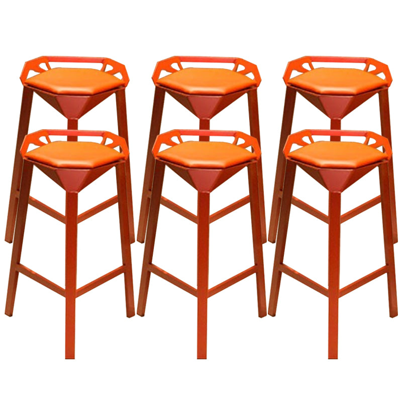 Modern Armless Backrest Counter Stool Iron Bar Stool with Cushion and Pedal for Bar