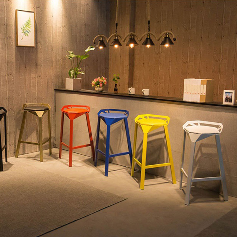 Modern Armless Backrest Counter Stool Iron Bar Stool with Cushion and Pedal for Bar