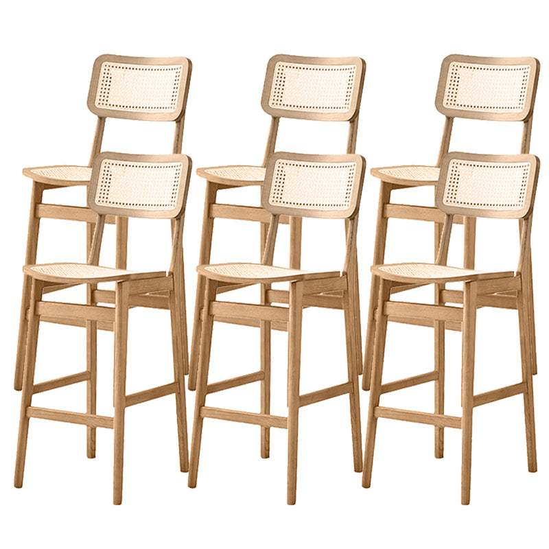 Ash Solid Wood Frame Bar Stool Contemporary Armless Indoor Stool with Rattan Seat