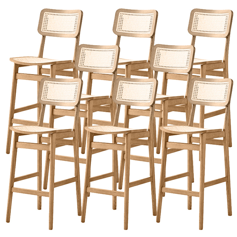 Ash Solid Wood Frame Bar Stool Contemporary Armless Indoor Stool with Rattan Seat