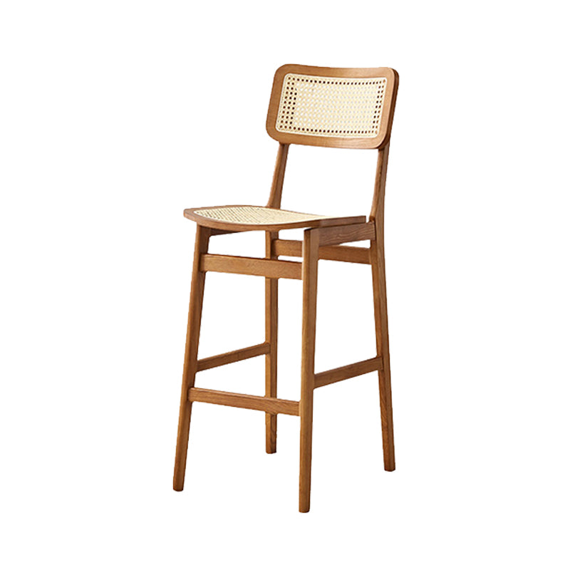 Ash Solid Wood Frame Bar Stool Contemporary Armless Indoor Stool with Rattan Seat