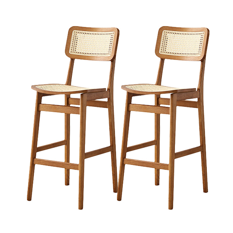 Ash Solid Wood Frame Bar Stool Contemporary Armless Indoor Stool with Rattan Seat