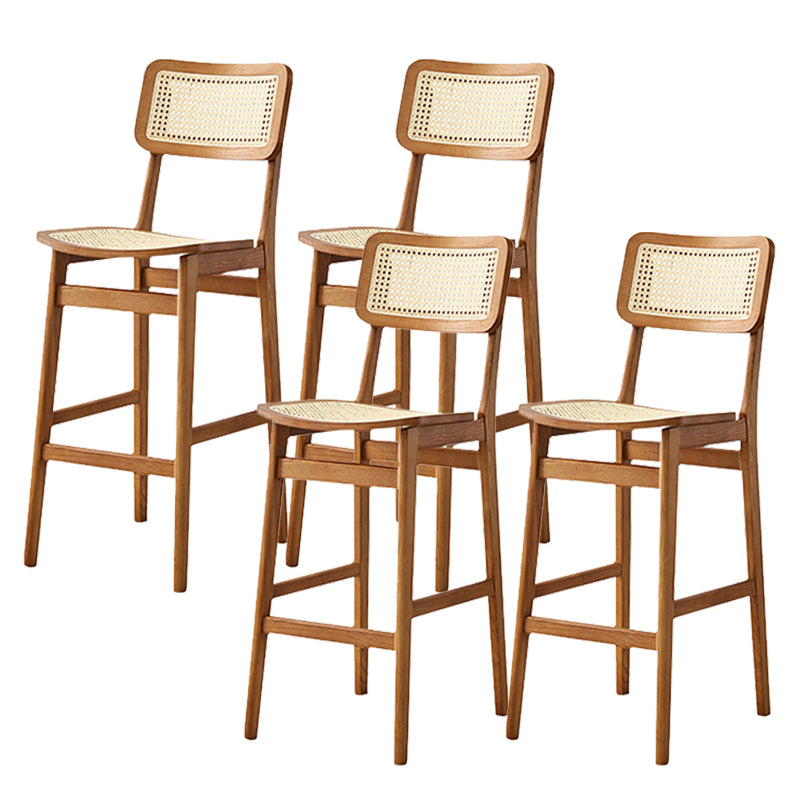Ash Solid Wood Frame Bar Stool Contemporary Armless Indoor Stool with Rattan Seat