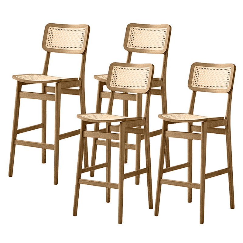Ash Solid Wood Frame Bar Stool Contemporary Armless Indoor Stool with Rattan Seat