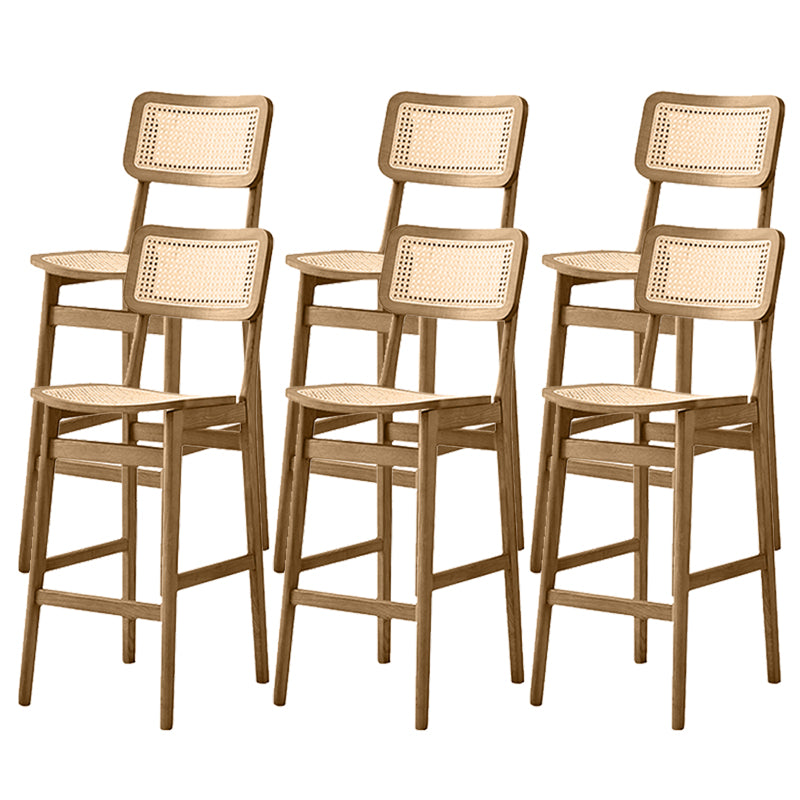 Ash Solid Wood Frame Bar Stool Contemporary Armless Indoor Stool with Rattan Seat