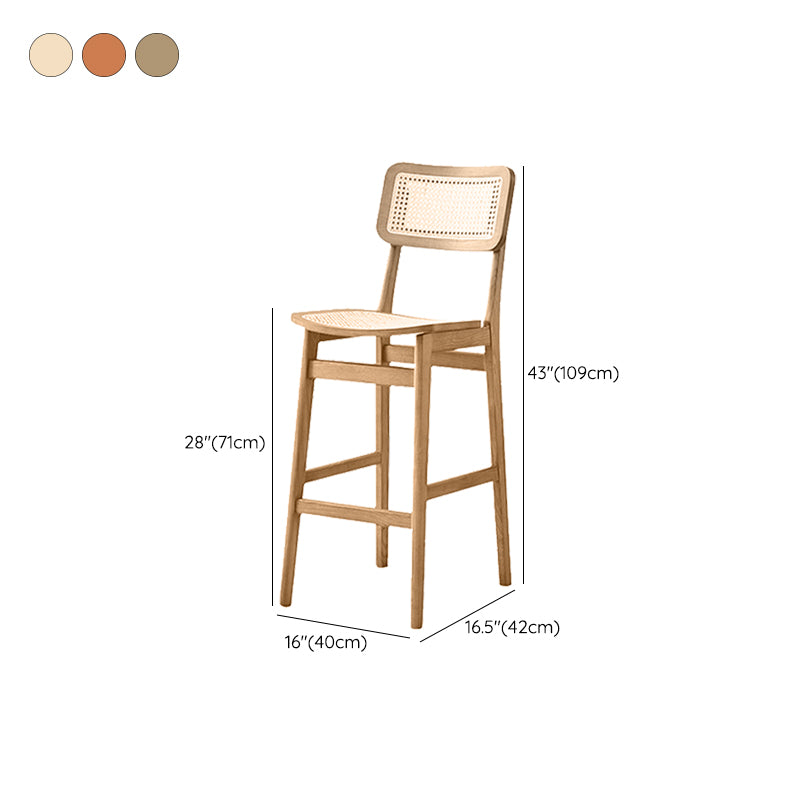 Ash Solid Wood Frame Bar Stool Contemporary Armless Indoor Stool with Rattan Seat