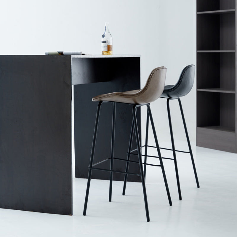 Modern Faux Leather Bar Stool Indoor Low Back Stool with Metal Legs