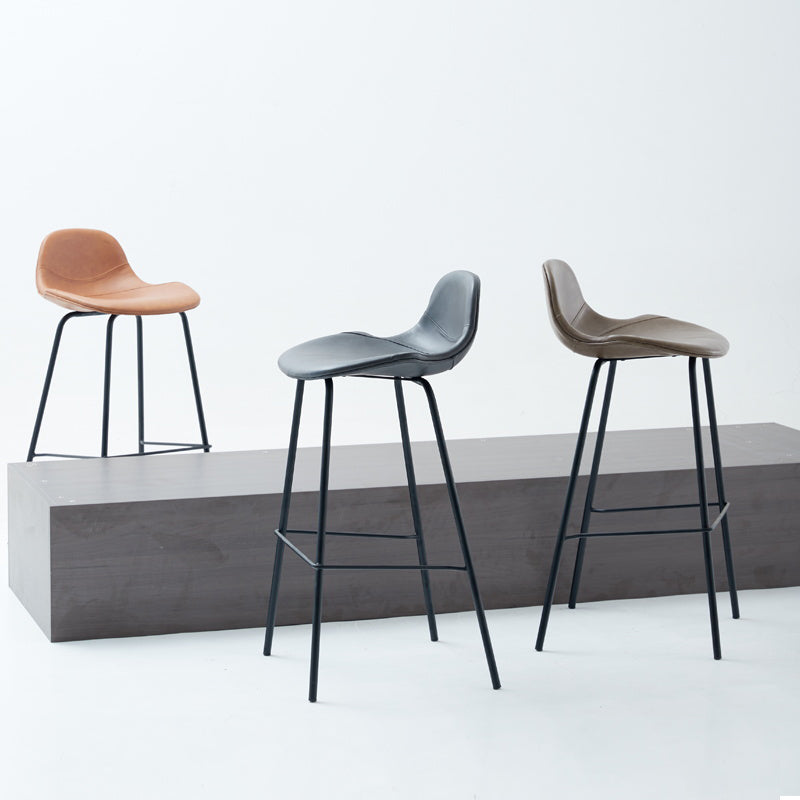 Modern Faux Leather Bar Stool Indoor Low Back Stool with Metal Legs