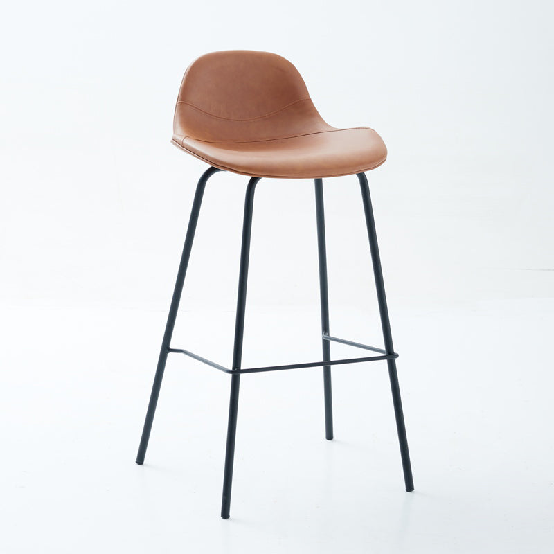 Modern Faux Leather Bar Stool Indoor Low Back Stool with Metal Legs