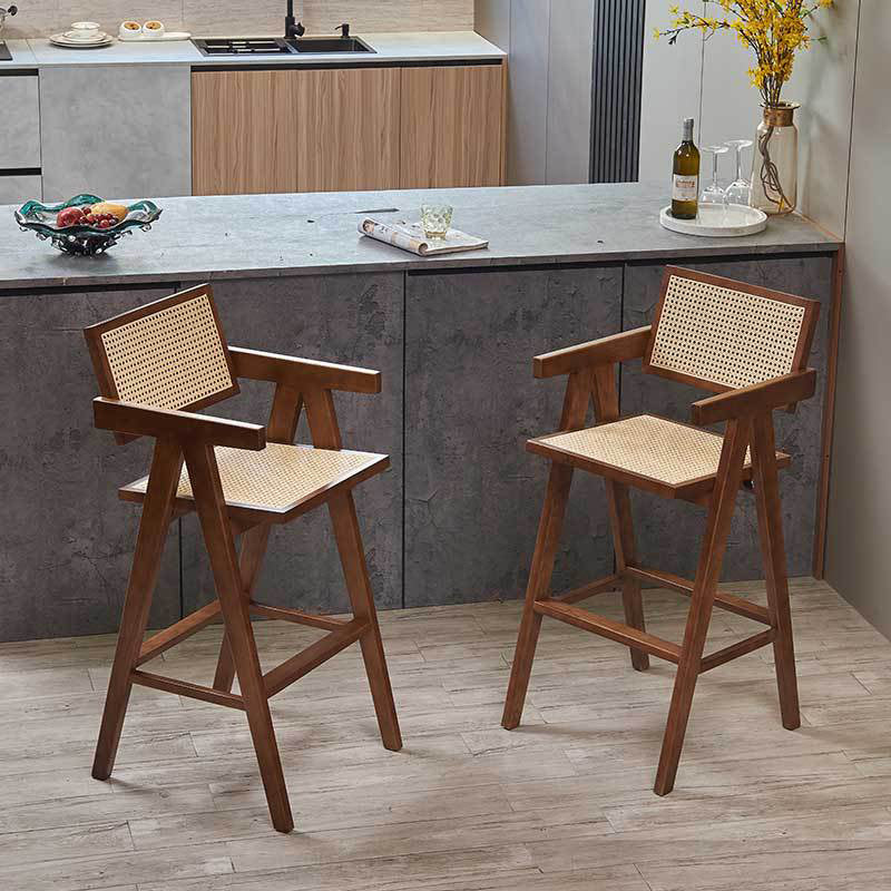 Wood Low Back Dining Stools Contemporary Armed Bar Stools with Footrest