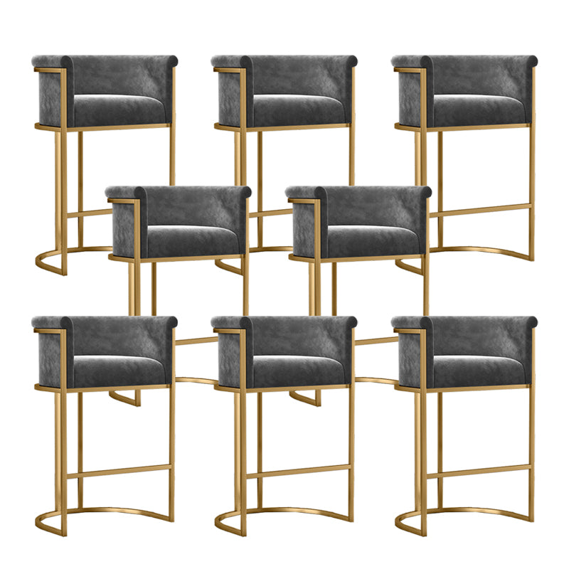 Glam Armrest Backrest Counter StooI Iron Bar Stool with Cushion and Pedal for Cafe