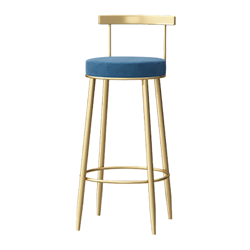 Glam Armless Backrest Counter Stool Iron Bar Stool with Pedal and Cushion for Cafe