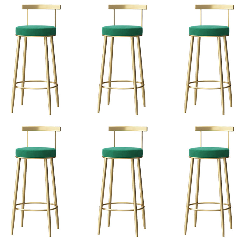 Glam Armless Backrest Counter Stool Iron Bar Stool with Pedal and Cushion for Cafe