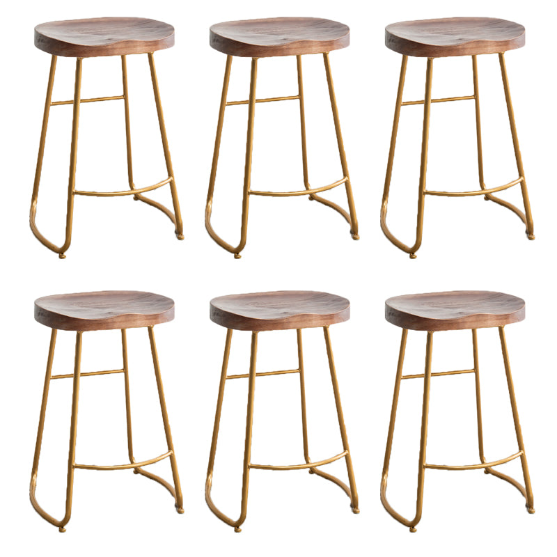 Modern Armless Backless Counter Stool Iron Bar Stool with Wooden Seat for Indoor