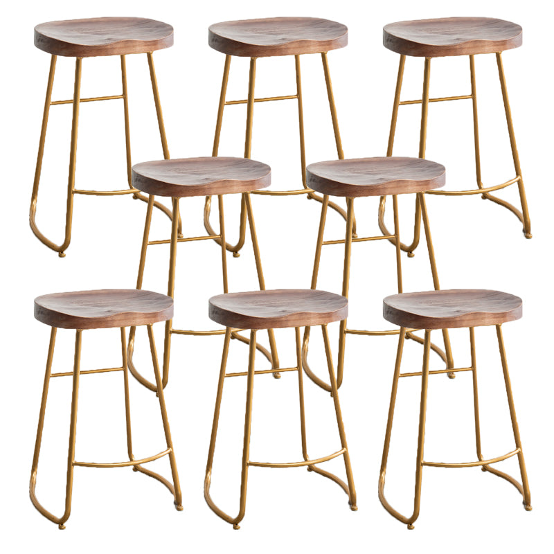 Modern Armless Backless Counter Stool Iron Bar Stool with Wooden Seat for Indoor