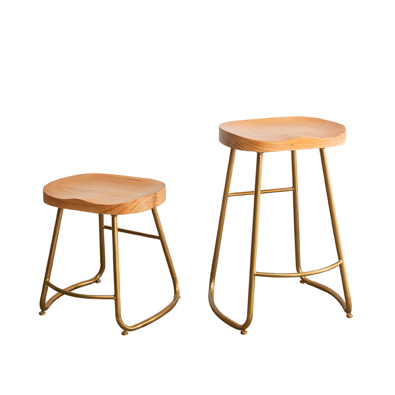 Modern Armless Backless Counter Stool Iron Bar Stool with Wooden Seat for Indoor
