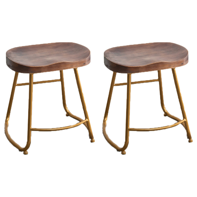 Modern Armless Backless Counter Stool Iron Bar Stool with Wooden Seat for Indoor
