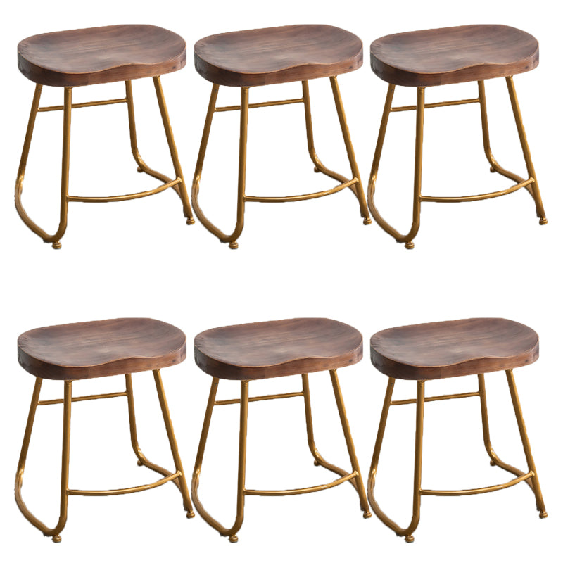 Modern Armless Backless Counter Stool Iron Bar Stool with Wooden Seat for Indoor