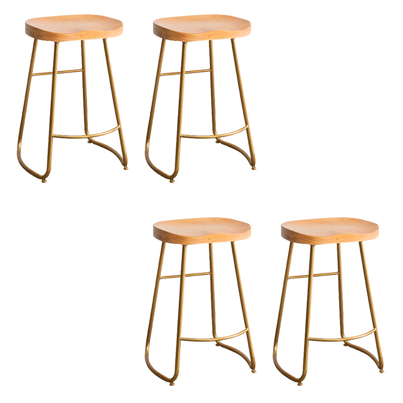 Modern Armless Backless Counter Stool Iron Bar Stool with Wooden Seat for Indoor