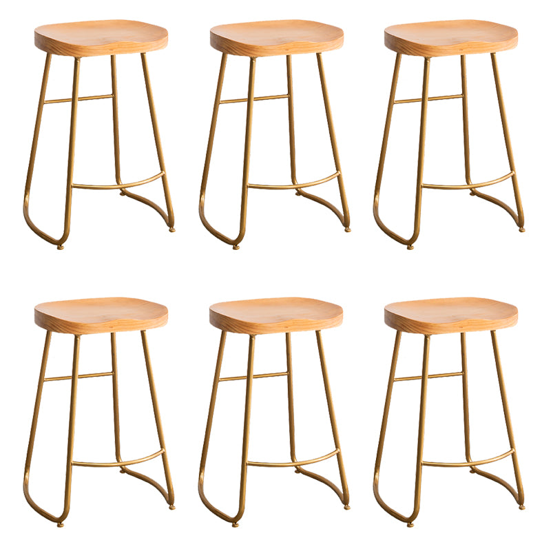 Modern Armless Backless Counter Stool Iron Bar Stool with Wooden Seat for Indoor