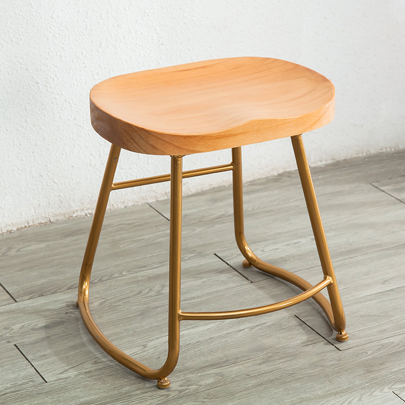 Modern Armless Backless Counter Stool Iron Bar Stool with Wooden Seat for Indoor