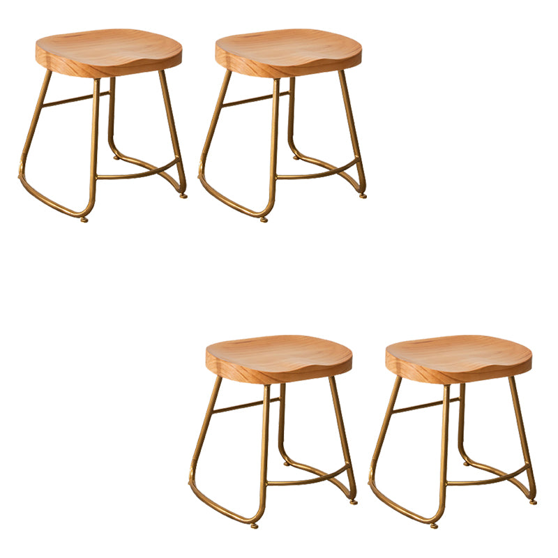 Modern Armless Backless Counter Stool Iron Bar Stool with Wooden Seat for Indoor