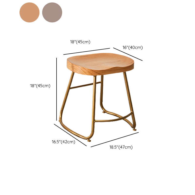 Modern Armless Backless Counter Stool Iron Bar Stool with Wooden Seat for Indoor