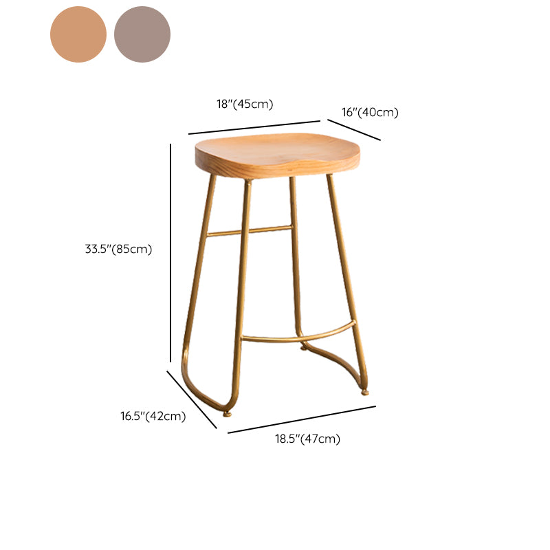 Modern Armless Backless Counter Stool Iron Bar Stool with Wooden Seat for Indoor