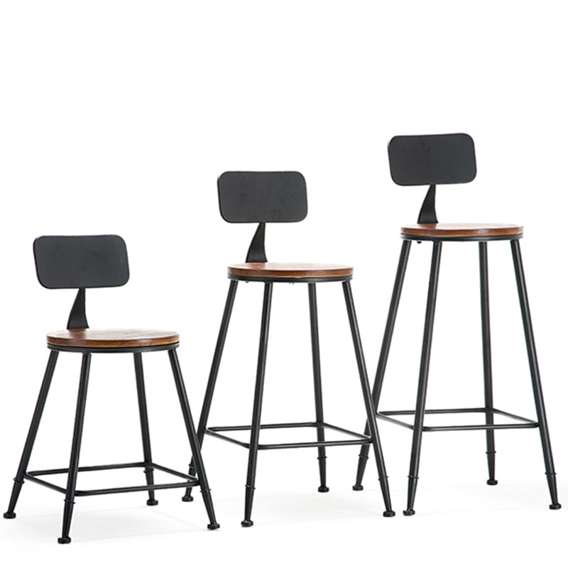 Modern Armless Backrest Counter Stool Iron Bar Stool with Wooden Seat for Bar