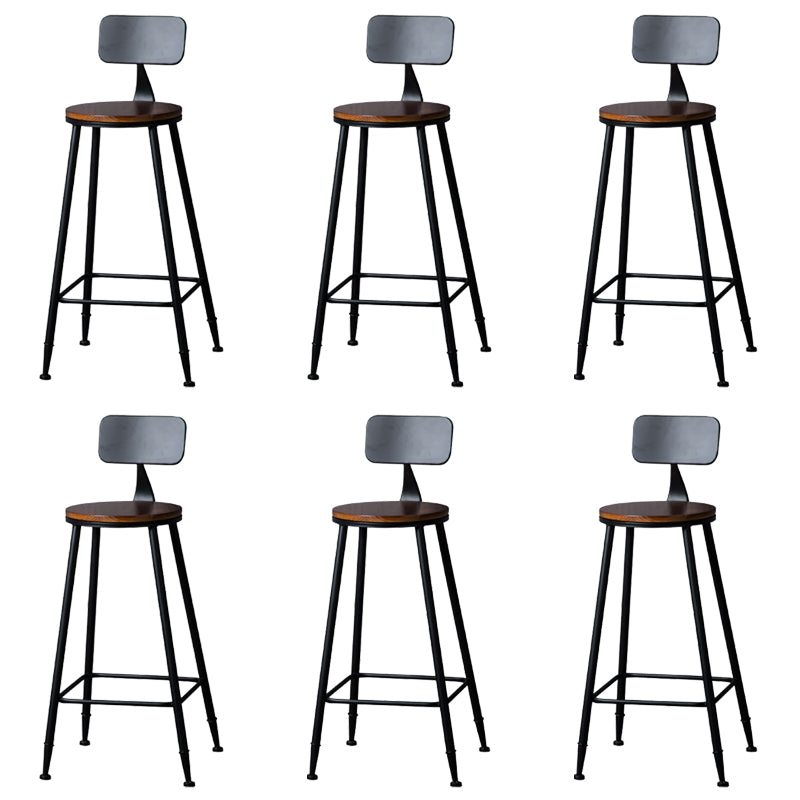 Modern Armless Backrest Counter Stool Iron Bar Stool with Wooden Seat for Bar