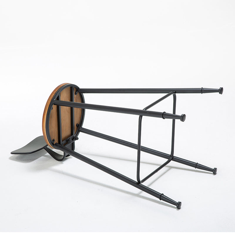 Modern Armless Backrest Counter Stool Iron Bar Stool with Wooden Seat for Bar