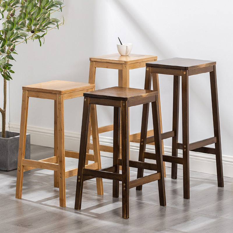 Contemporary Dining Stool Square Solid Wood Bar Stool with Footrest