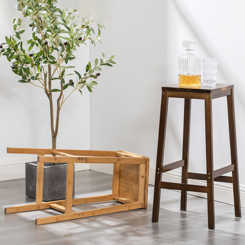 Contemporary Dining Stool Square Solid Wood Bar Stool with Footrest