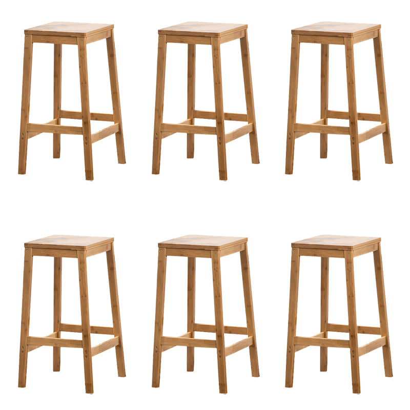 Contemporary Dining Stool Square Solid Wood Bar Stool with Footrest