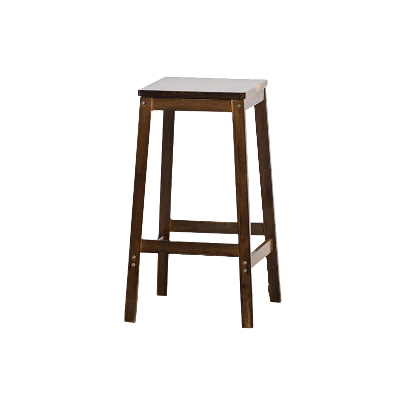 Contemporary Dining Stool Square Solid Wood Bar Stool with Footrest