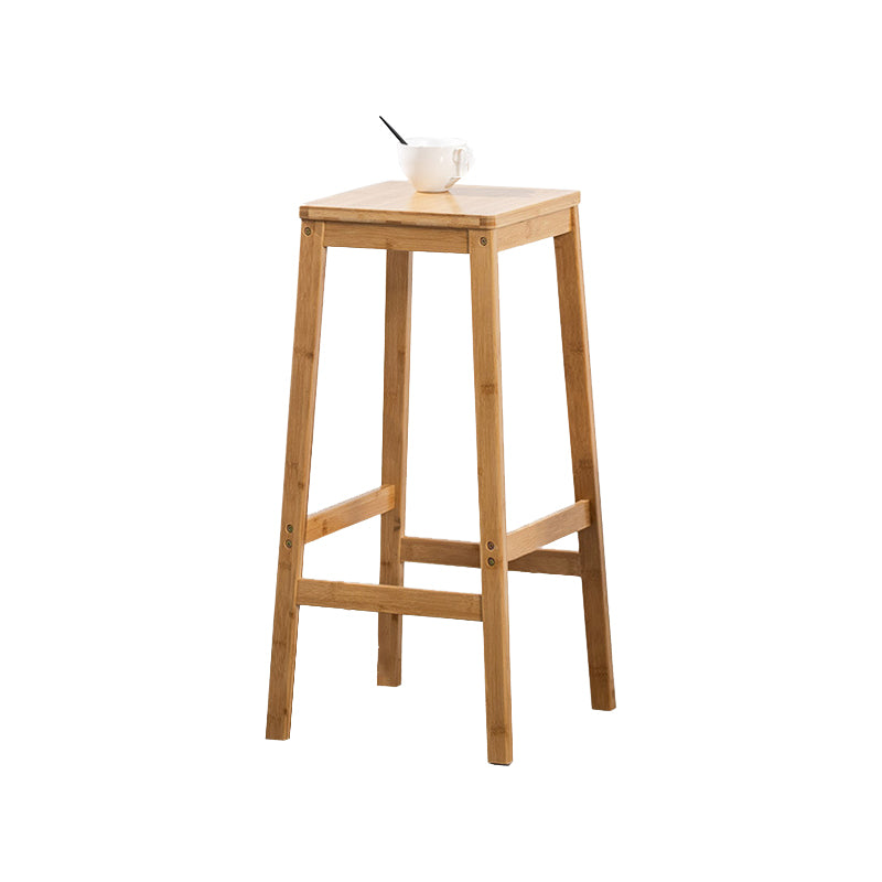 Contemporary Dining Stool Square Solid Wood Bar Stool with Footrest
