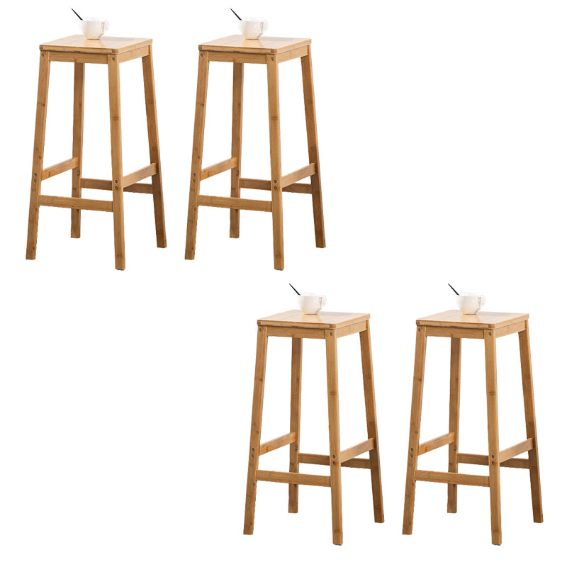 Contemporary Dining Stool Square Solid Wood Bar Stool with Footrest