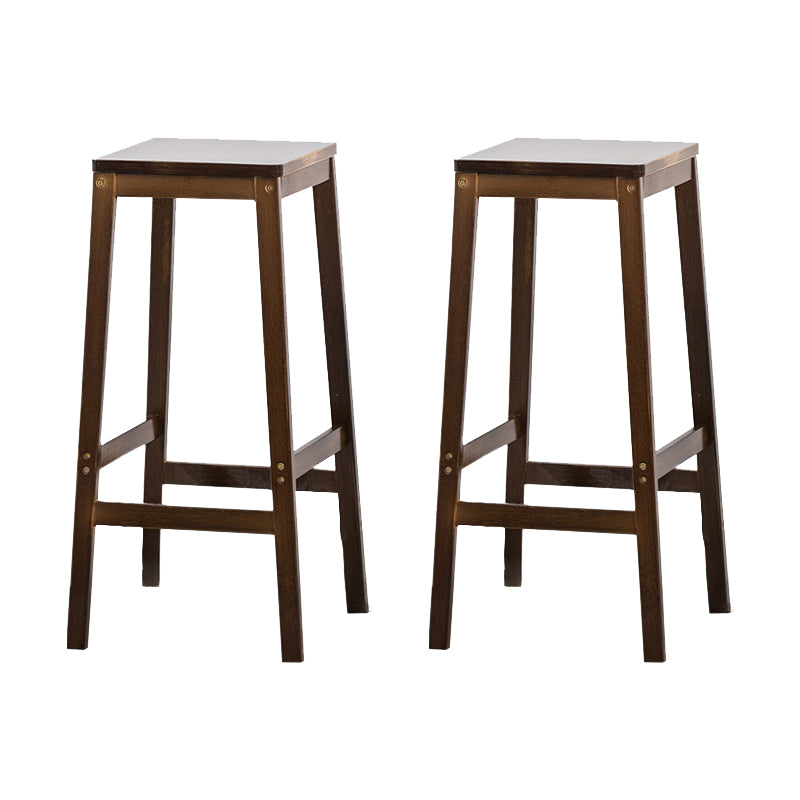 Contemporary Dining Stool Square Solid Wood Bar Stool with Footrest