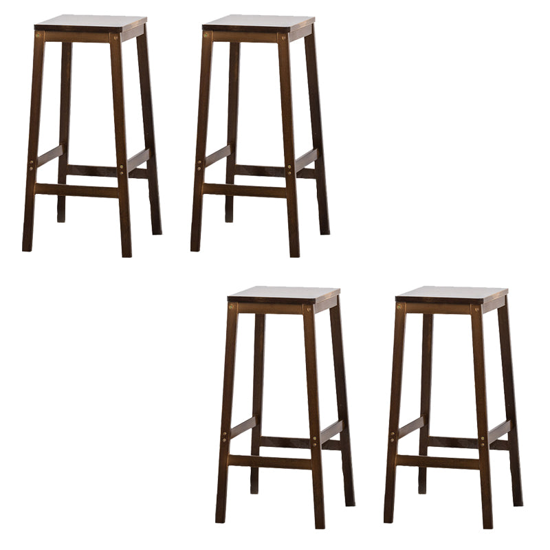 Contemporary Dining Stool Square Solid Wood Bar Stool with Footrest