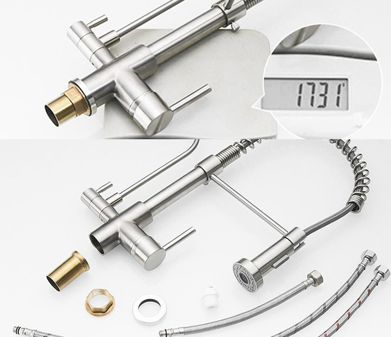 Modern Spring Spout Kitchen Faucet 2-Handle Bar Faucet with 2-Dispenser