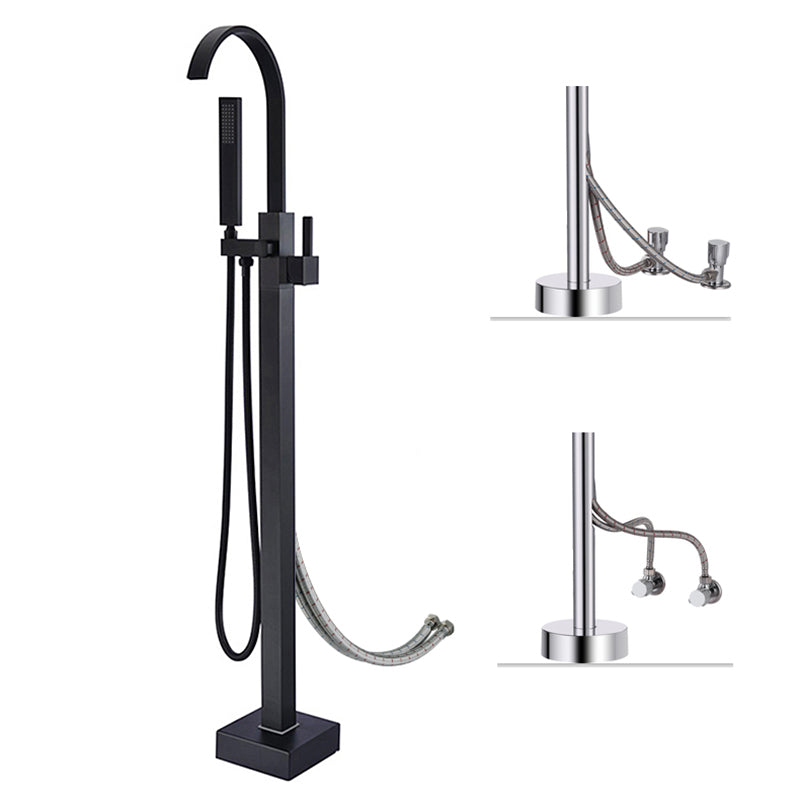 Floor Mounted Copper Freestanding Tub Filler High Arc Freestanding Faucet with Hose