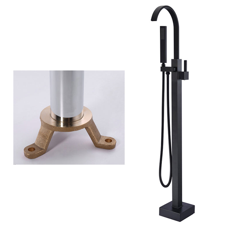 Floor Mounted Copper Freestanding Tub Filler High Arc Freestanding Faucet with Hose