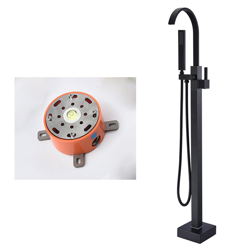 Floor Mounted Copper Freestanding Tub Filler High Arc Freestanding Faucet with Hose
